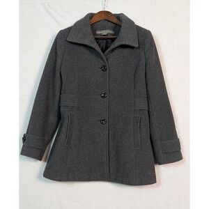 Kenneth Cole Reaction Women Wool Blend Coat Dark Gray Size Medium Button Front